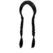 Peruca Wandinha Fantasia Halloween Cabelo Trança Terror Festa Com Franja Família Dia das Crianças Vandinha