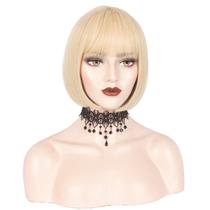 Peruca WeKen Short Blonde Bob 30cm com franja para mulheres