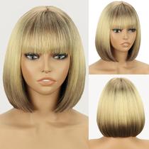Peruca WERD Short Blonde Bob para mulheres marrom claro com franja