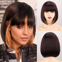 Peruca WERD Short Bob Brown Synthetic Hair para mulheres com franja