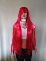 Peruca wig 1 metro lisa franja preta branca ruiva vermelha rosa cinza fibra premium