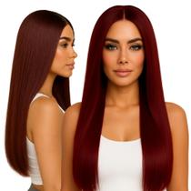 Peruca Wig 100% Orgânica Lisa Sem Franja Borgonha 65cm