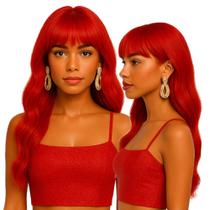 Peruca Wig Aceita Finalização Ondulada com Franja 70 cm Mega Premium
