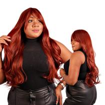 Peruca Wig Aceita Finalização Ondulada com Franja 70 cm Mega Premium