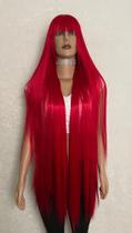 Peruca wig branca preta vermelha rosa 1 metro lisa franja cosplay
