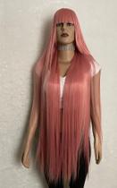 Peruca wig branca preta vermelha rosa 1 metro lisa franja cosplay