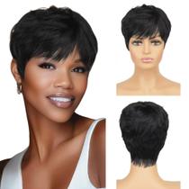 Peruca Wig Cabelo Humano Natural Curta Corte Moderno Lisa