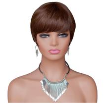 Peruca Wig Cabelo Humano Natural Curta Corte Moderno Lisa