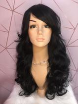 Peruca Wig cabelo orgânico preto 60cm fibra premium
