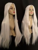 Peruca wig cinza platinada lisa 75cm premium cosplay