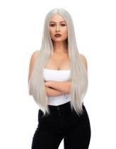 Peruca wig cinza platinada lisa 75cm premium