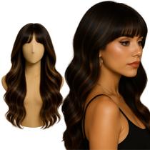 Peruca Wig com Ajuste Interno Ondas Naturais com Franja Orgânica 70cm