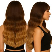 Peruca Wig com Ajuste Interno Ondas Naturais com Franja Orgânica 70cm