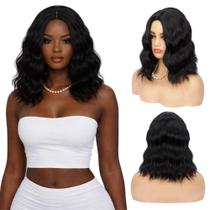 Peruca Wig Curta Corte Moderno Ondulada Sem Franja 40cm