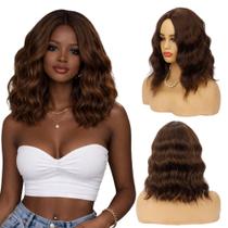 Peruca Wig Curta Corte Moderno Ondulada Sem Franja 40cm