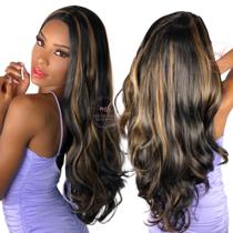 Peruca Wig Fibra Futura Castanho com Mechas + Wig Cap Peruca Wig Fibra Futura Castanho com Mechas + Wig Cap