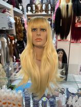 Peruca Wig lacewig Premium Loira Raiz levemente Esfumada, Média, 50cm, Franja Reta