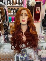 Peruca Wig lacewig Premium Ruiva Ruivo com mechas em loiro Ondulada 65cm aprox