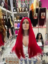 Peruca Wig lacewig Premium Vermelha, Vermelho Cereja, Lisa, Longa, 75cm