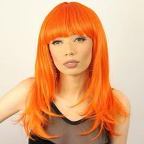 Peruca Wig Laranja Lisa com Franja - Fibra Premium- 45cm- RCO105