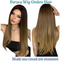 Peruca wig lisa orgânica ombre hair sem franja - WENG