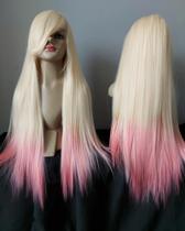 Peruca wig loira loiro claro com franja branca rosa cosplay marin kitagawa 75cm premium