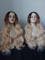 Peruca, wig, loira, ondulada, ombrehair, fibra premium, 80cm