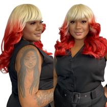 Peruca Wig Ondulada C Franja Colorida Personalizada Orgânica