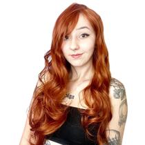 Peruca wig ondulada com franja ruivo 65 cm fibra premium - BELLA HAIR