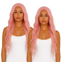Peruca Wig Ondulada sem Franja 65cm Rosa