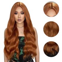 Peruca Wig Ondulada Sem Franja Premium Ruiva