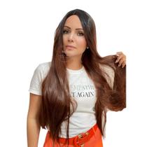 Peruca Wig Orgânica Lisa Sem Franja Ombre Hair Acobreada 70cm - bbless