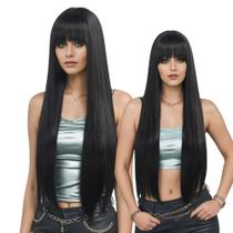 Peruca Wig Orgânica Super Natural Franja Reta Lisa Preta Moderna