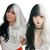 Peruca Wig Para Cosplay Cruella Preto e Branco Fibra Orgânica