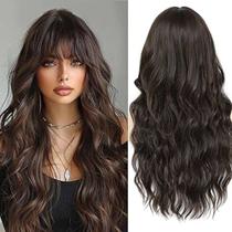 Peruca wig premium americana ondulada 60cm franjinha natural