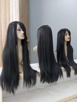 Peruca wig preta lisa franja longa premium para utilizar diariamente