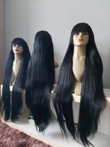 Peruca, wig, preta, lisa, premium, 1 metro