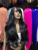 Peruca wig preta longa franja natural premium uso diario Peruca wig preta longa franja natural premium uso diario