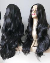 Peruca, wig, preta, ondulada, 80cm, premium