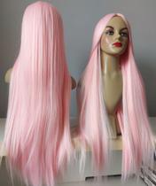 Peruca, wig, rosa, rosa claro, lisa, 75cm, fibra premium