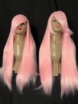Peruca wig rosa rosa claro lisa premium 75cm cosplay zerotwo
