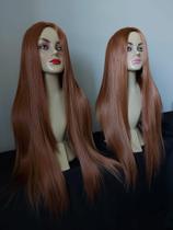Peruca, wig, ruiva, lisa, ruivo acobreado, fibra premium, 80cm