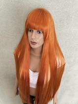 Peruca Wig Ruiva Ruivo Laranja 1 Metro Lisa Franja Premium