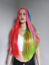 Peruca wig vermelha verde rosa azul colorida 80cm lisa premium