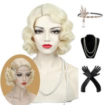 Peruca Wiggy Mermaid Finger Wave feminina, loira, melindrosa, década de 1920 Peruca Wiggy Mermaid Finger Wave feminina, loira, melindrosa, década de 1920