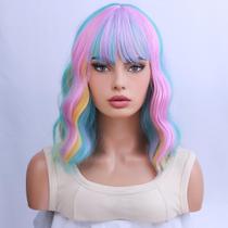 Peruca WTHCOS Rainbow Short Curly Wavy 35cm para mulheres