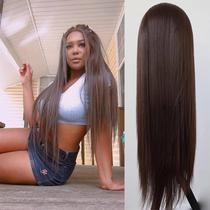 Peruca WXHWCX longa marrom de renda sintética frontal de 24 polegadas reta