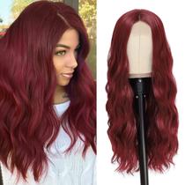 Peruca YBYMCAI Long Burgundy Wavy 66cm para mulheres de fibra sintética