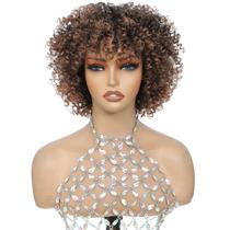 Peruca YOKABOOM Ombre Brown Highlight Short Curly com franja 3C Peruca YOKABOOM Ombre Brown Highlight Short Curly com franja 3C
