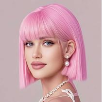 Peruca YOUNIGA Pink Bob 30cm de fibra sintética para mulheres